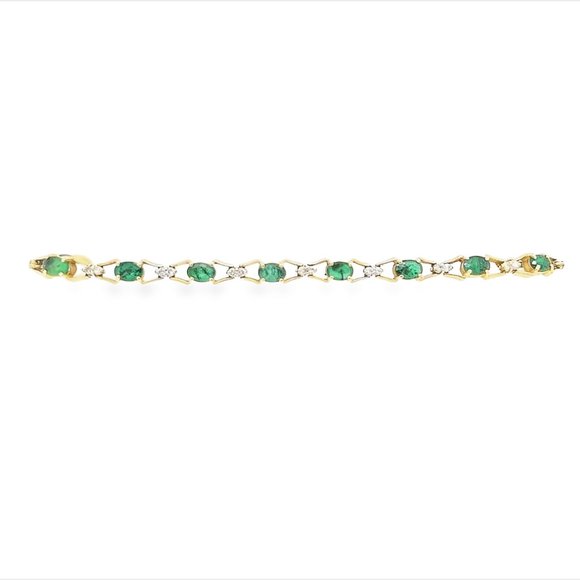 14k Yellow Gold Emerald and Diamond Bracelet - Picture 2 of 3